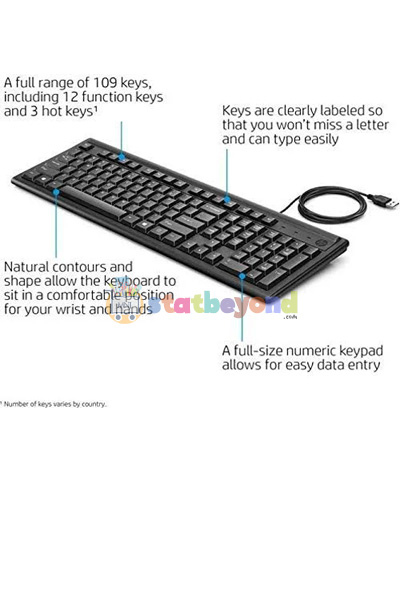 HP 100 Wired USB Desktop Black Keyboard StatBeyond Stationery